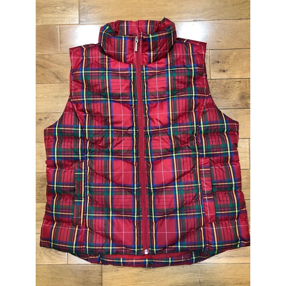 Lands End Down Puffer Red Plaid Vest Size M/P